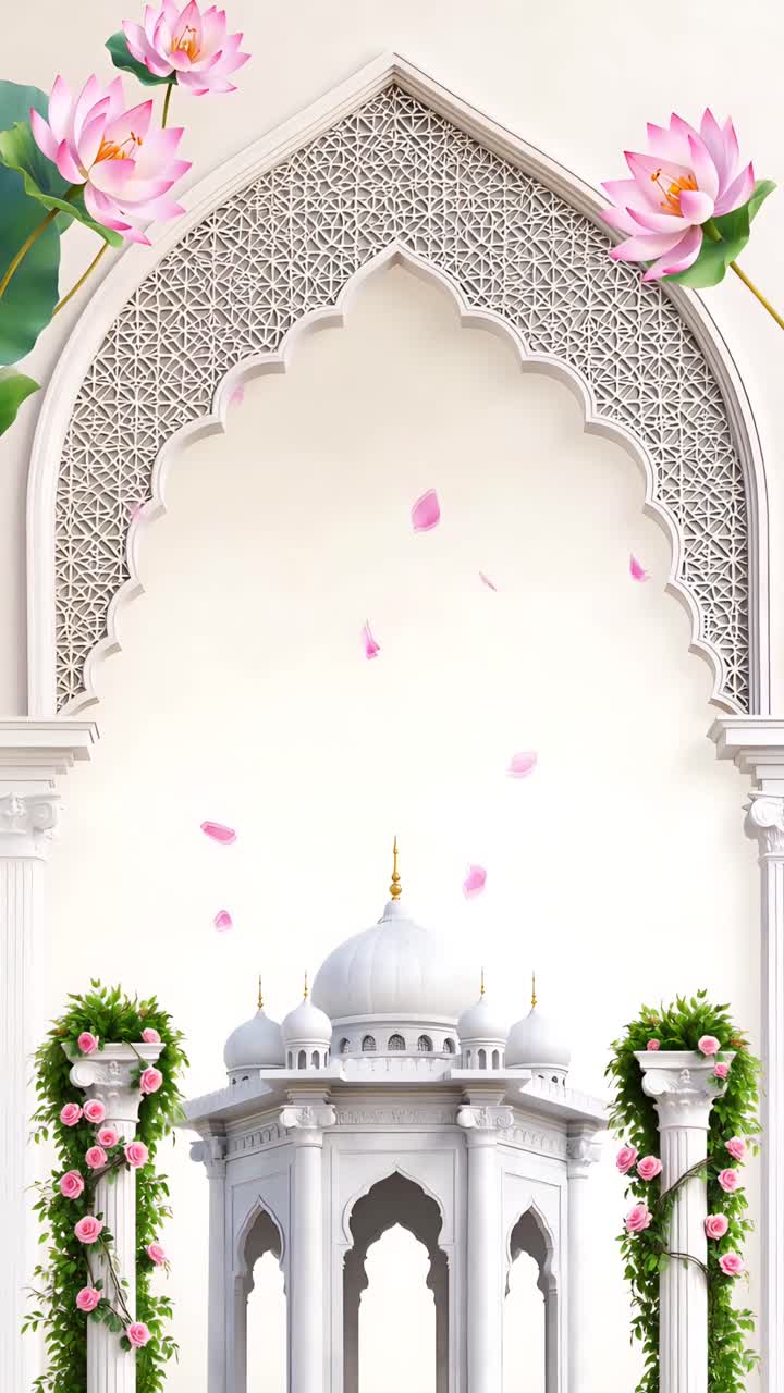 Sfondo Arco Nuziale Islamico con Loto Floreale e Padiglione Elegante 4K