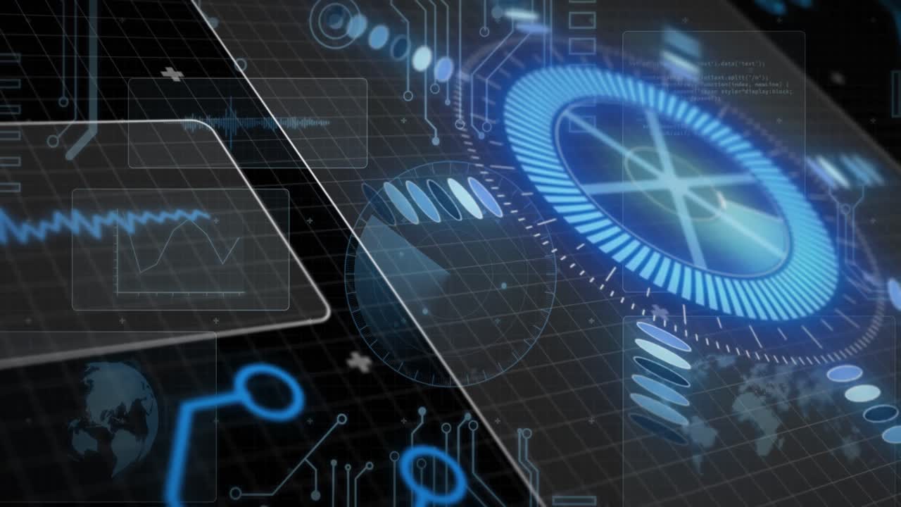 Animation of interface with round scanner, data processing and microprocessor connections