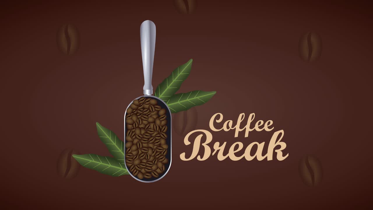 coffee break lettering animation with grains in spoon