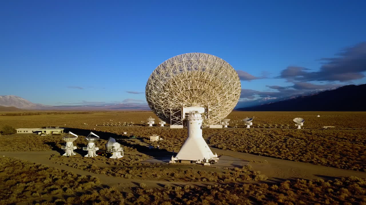 Aerial view Frequency diversity arrays, transmitting pulse signals to space - circling, drone shot