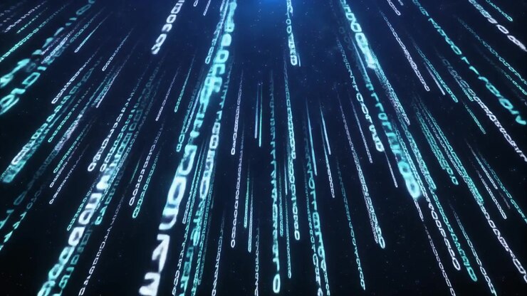 Digital Binary Code Rain Falling in Cyberspace