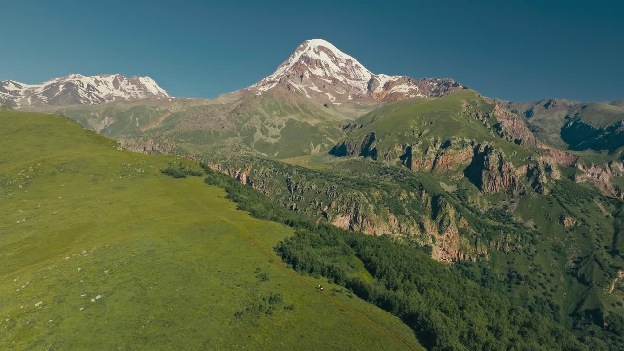 Stunning view of Kazbeg Mountain's lush and majestic landscape, Georgia