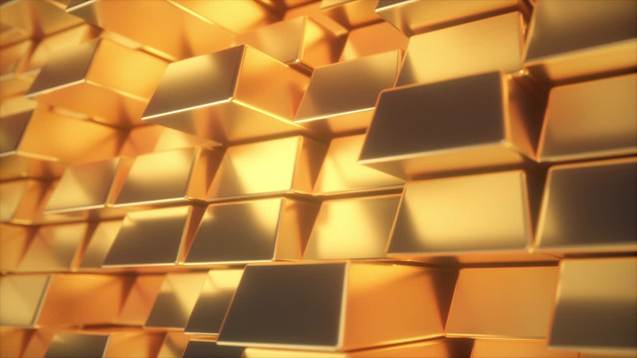 """아름다운 추상적인 금 막대기, 금색 블록 벽이 움직이고 있습니다, 원활한 루프 4k cg 3d 애니메이션."""
