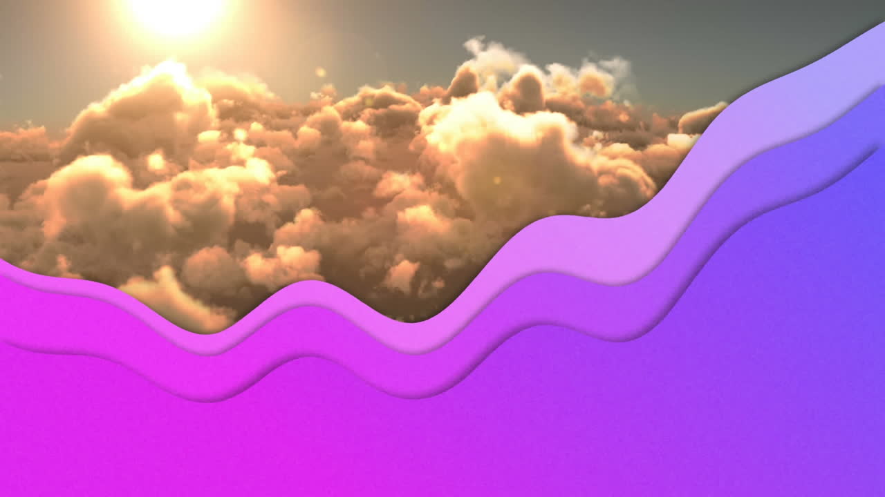 animación de ondas púrpuras sobre el cielo nublado