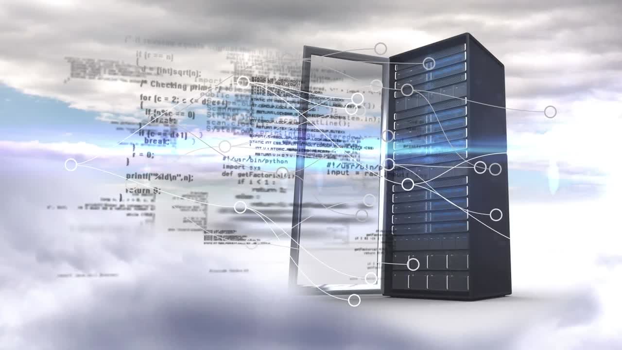Animation of data processing over server and clouds