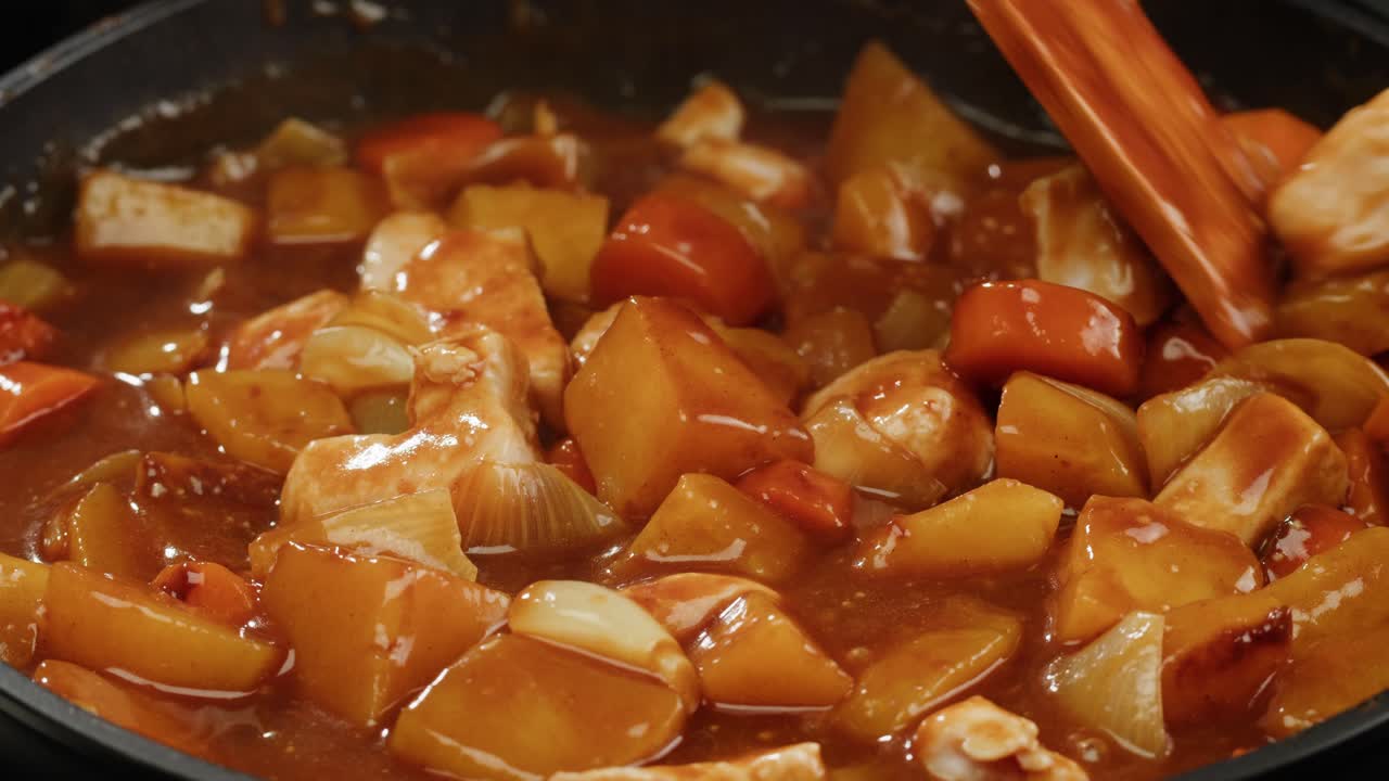 Japanese curry rice with fry pork Tonkatsu, Katsu Kare, Japanese breaded cooking dinner in restaurant, close up macro of asian food