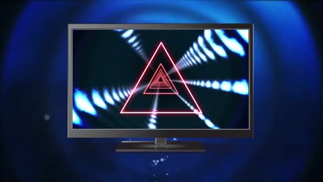 Flat-screen-television-with-triangle-effects-on-its-screen