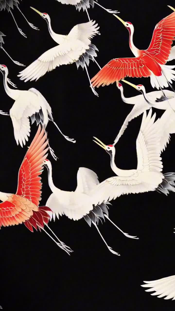 Dettaglio di un Furisode con miriadi di gru in volo (1910–1920) portato in vita con la nostra creatività