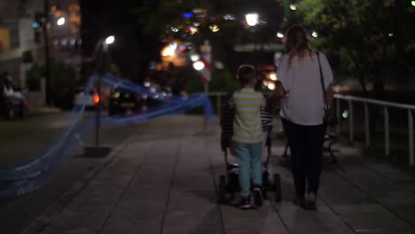 Mujer-Teniendo-Paseo-Nocturno-Con-Niños