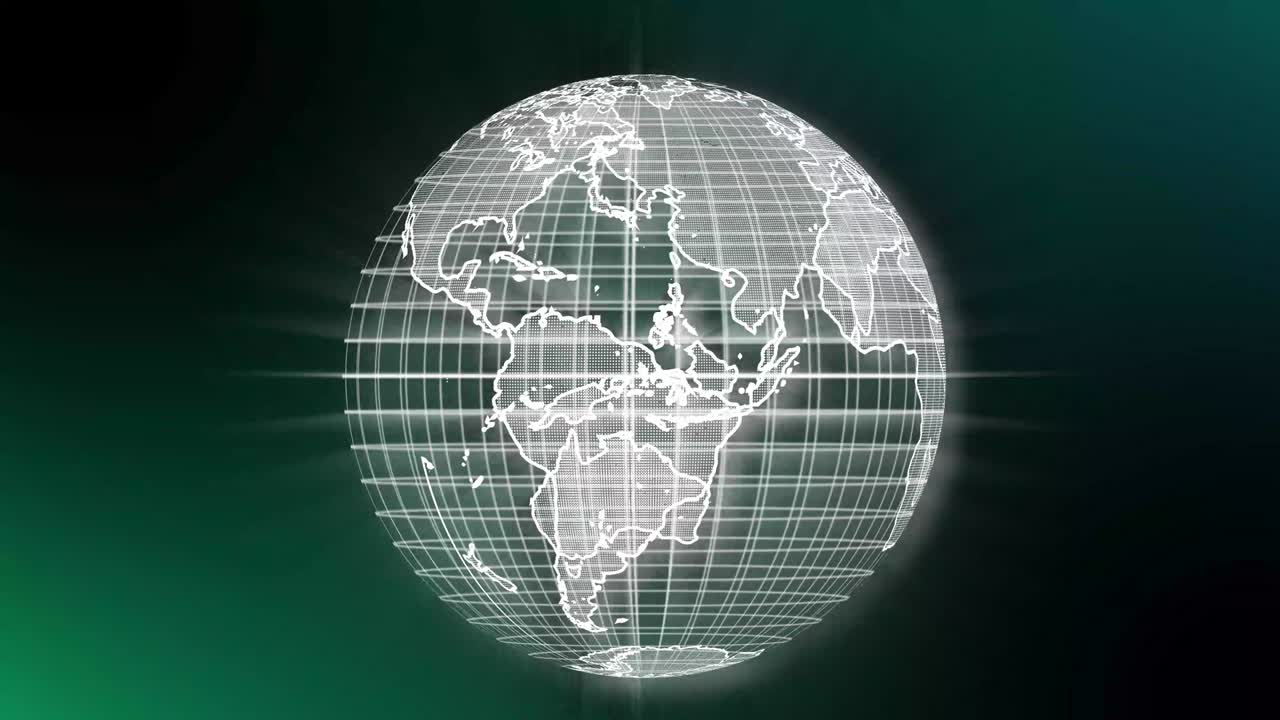 las partículas digitales la animación de la tierra el fondo de movimiento. las partículas de comunicación la animación tecnológica de la tierra.