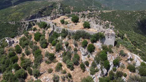 Cinematic-aerial-shot-of-the-castle-of-Karytaina-where-the-great-protagonist-of-the-Greek-Revolution,-Theodore-Kolokotronis,-used-it-as-a-home-and-also-as-a-base