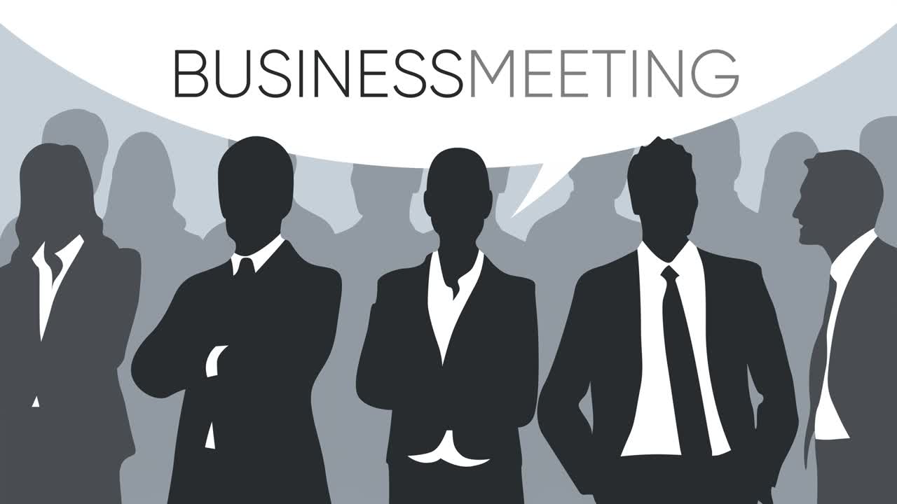 비즈니스 미팅 애니메이션과 텍스트 클라우드