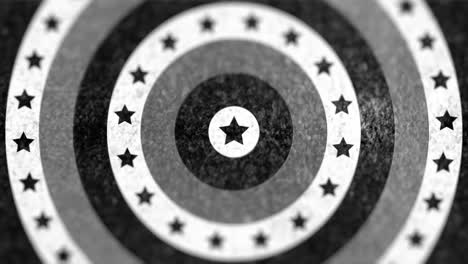 american flag with turning stars on spinning circles in black and white