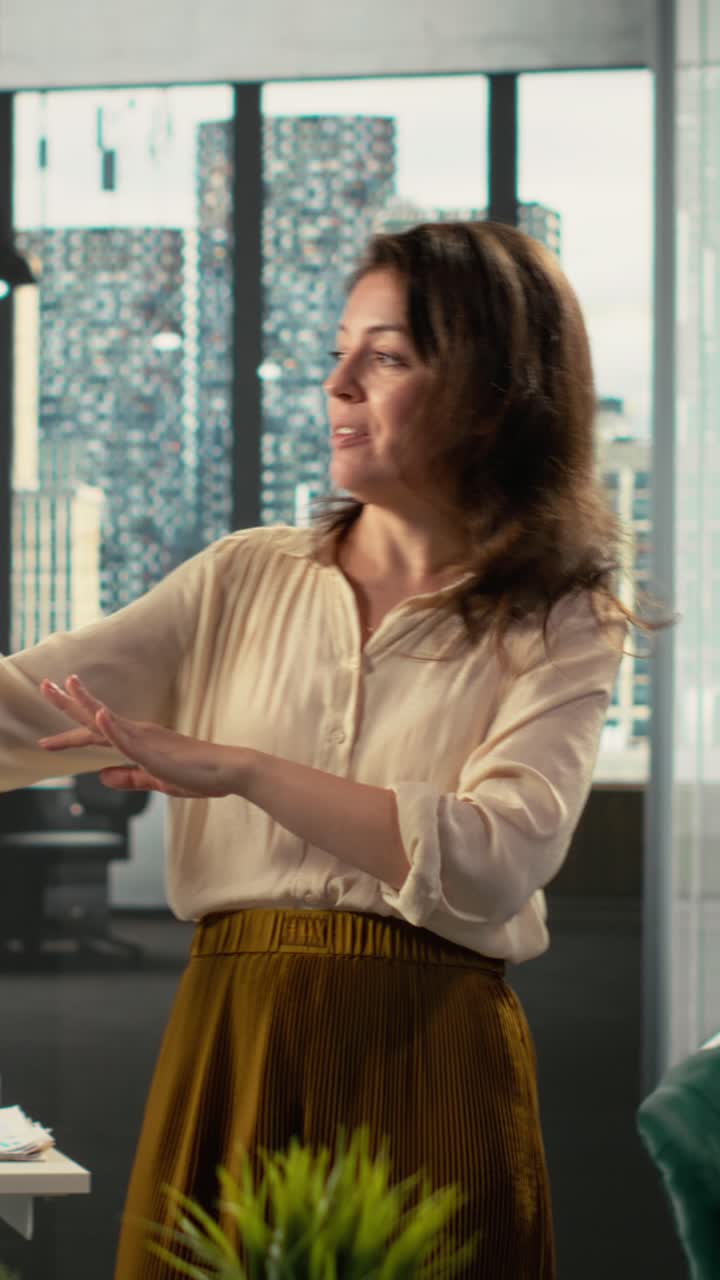 Vertical Video Coworkers broadcasting an advertising vlog for business marketing