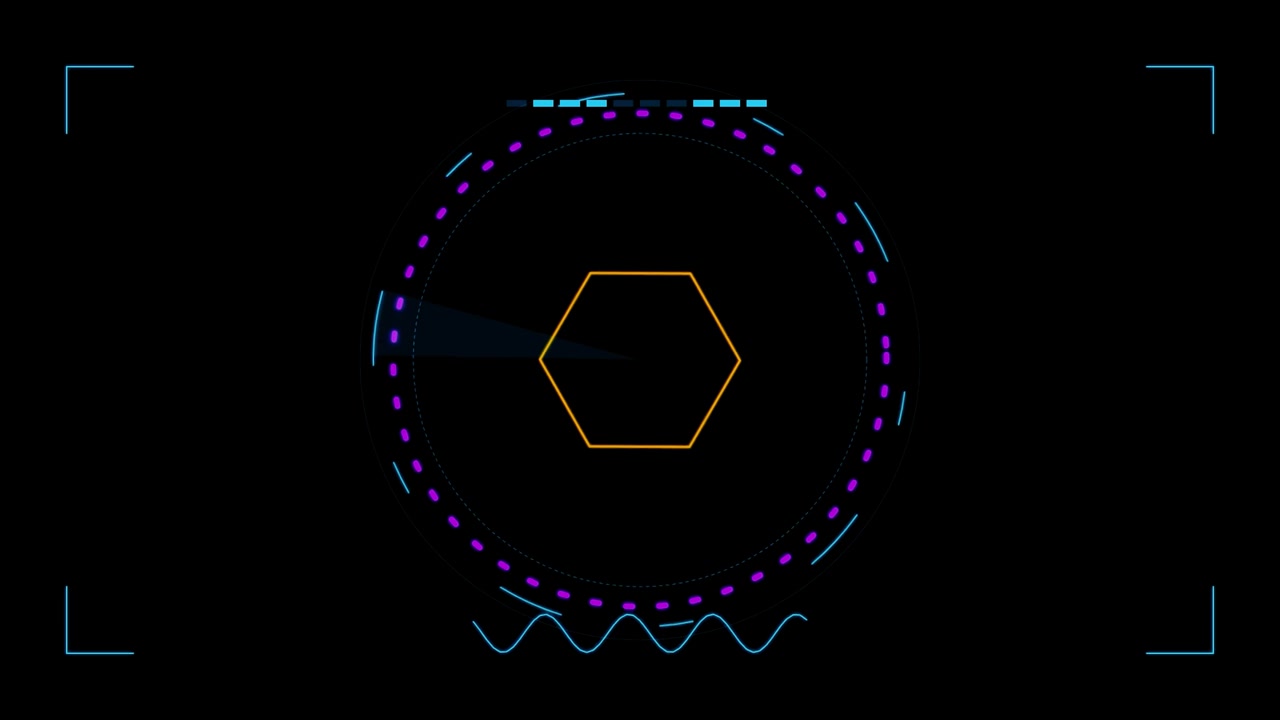 Futuristic Digital Radar Interface with Rotating Hexagon