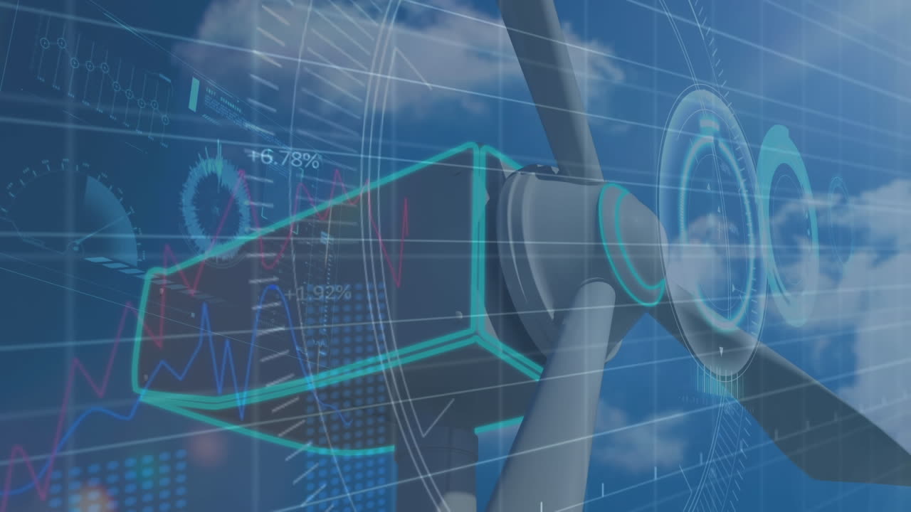 풍력 터빈을 통해 금융 데이터 처리의 애니메이션