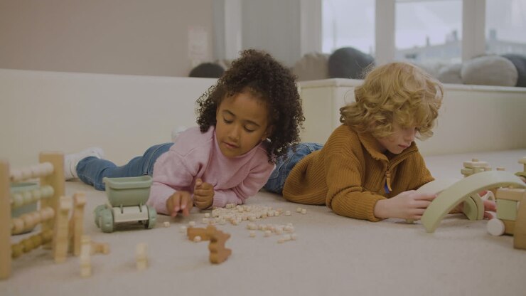 Bambini che giocano sul pavimento