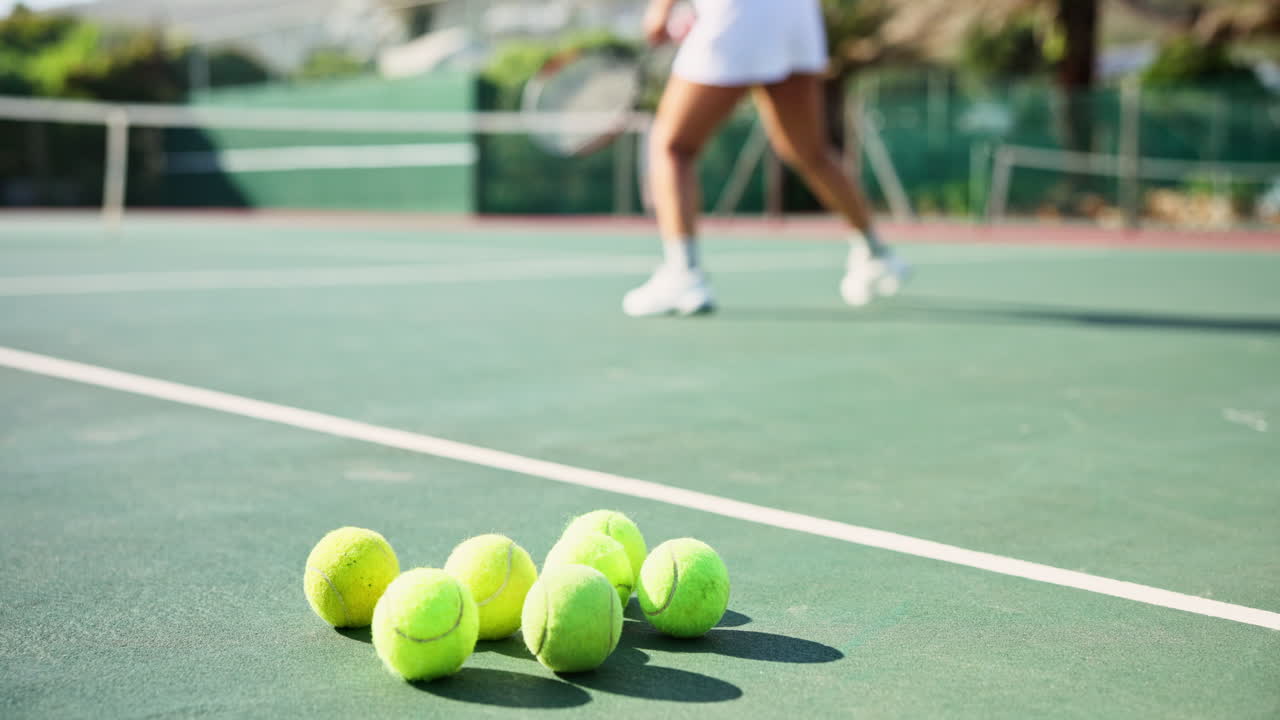 Tennis balls on a tennis court