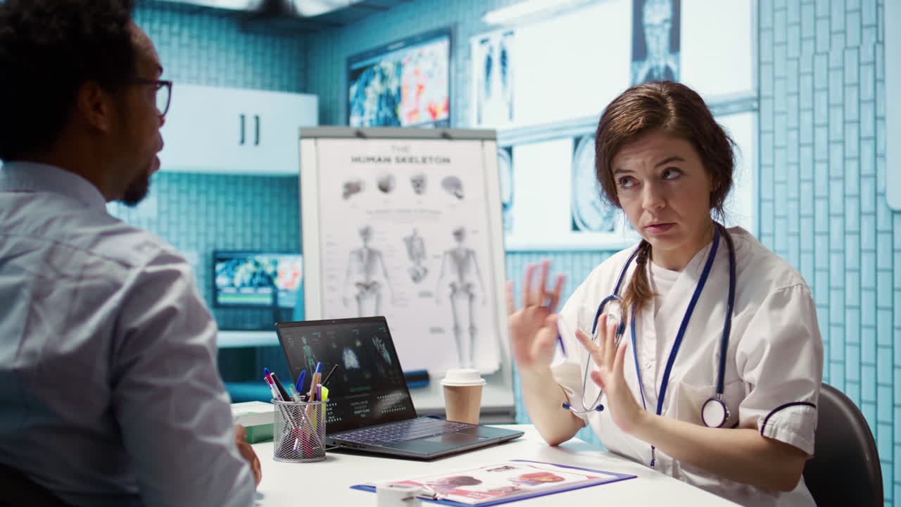 Healthcare professional sharing her medical expertise with patient in a cabinet