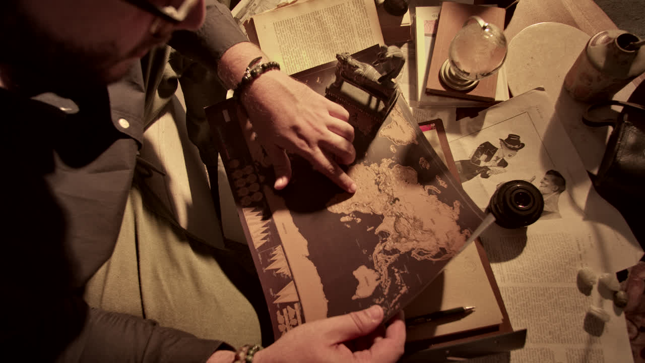 Man Studying an Antique World Map