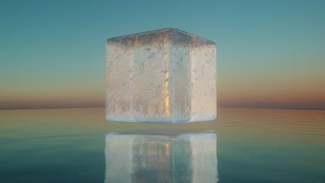 cubo de hielo girando sobre las aguas tranquilas del océano bucle