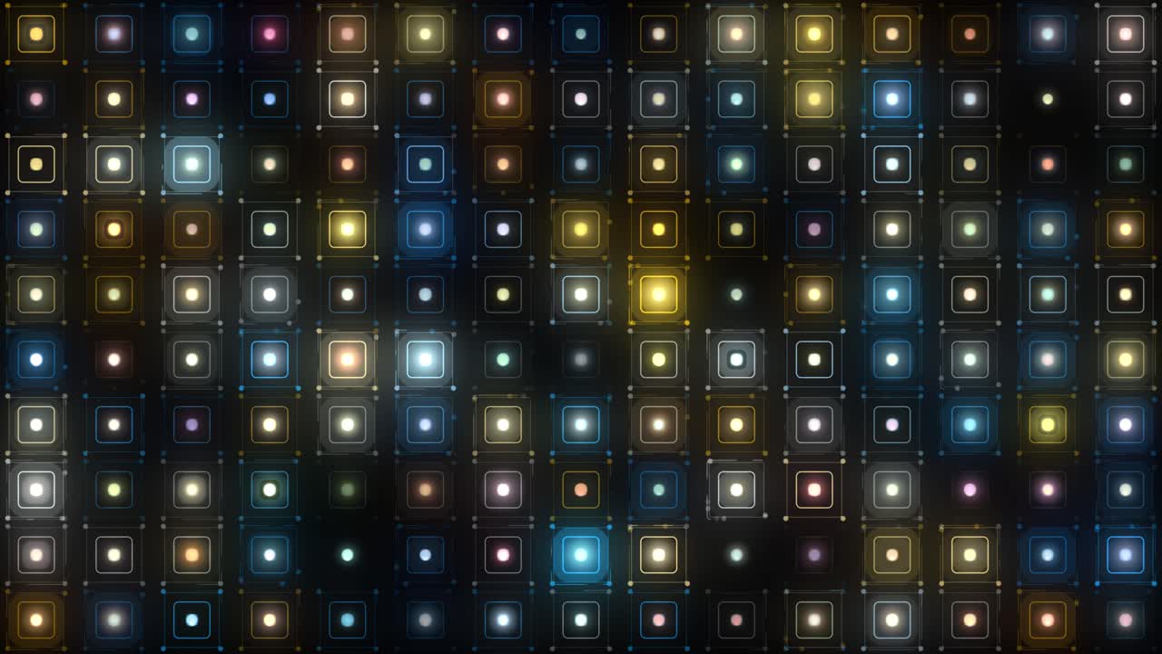 Abstract Geometric Pattern with Glowing Squares and Circles