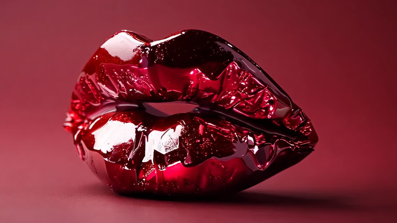 A red lip made of plastic. The lip is red and has a shiny, glossy appearance