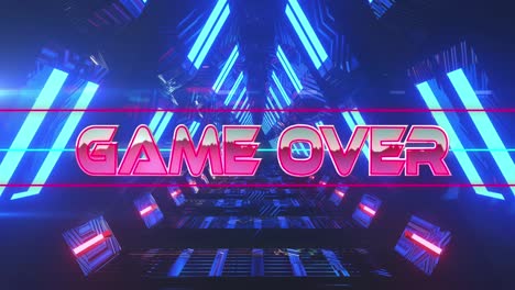 animation of game over text over moving digital tunnel