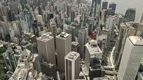 Aerial-of-skyline-of-Hong-Kong-island-and-harbour,-Hong-Kong