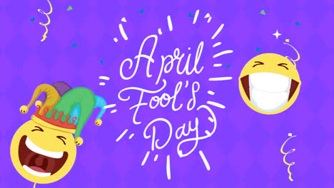 happy fools day card with crazy emojis and lettering