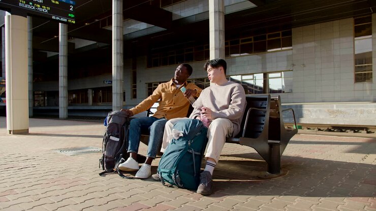 Friends in the train station