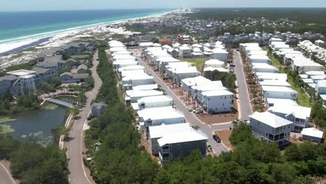 rows of beachfront houses near seacrest beach and walton dunes in panama city beach, florida, usa. - aerial
