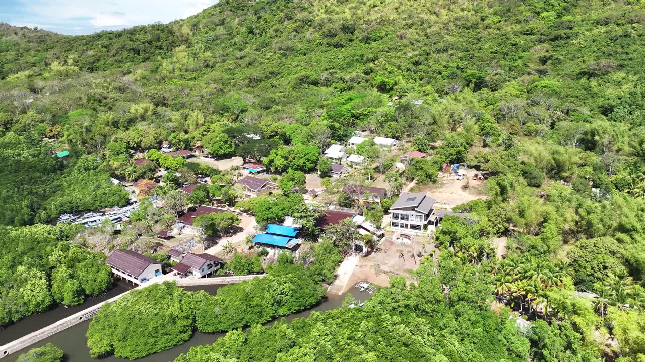 Aerial View Of Remote Villas On Tropical Forest Mountains In Busuanga Island, Philippines.