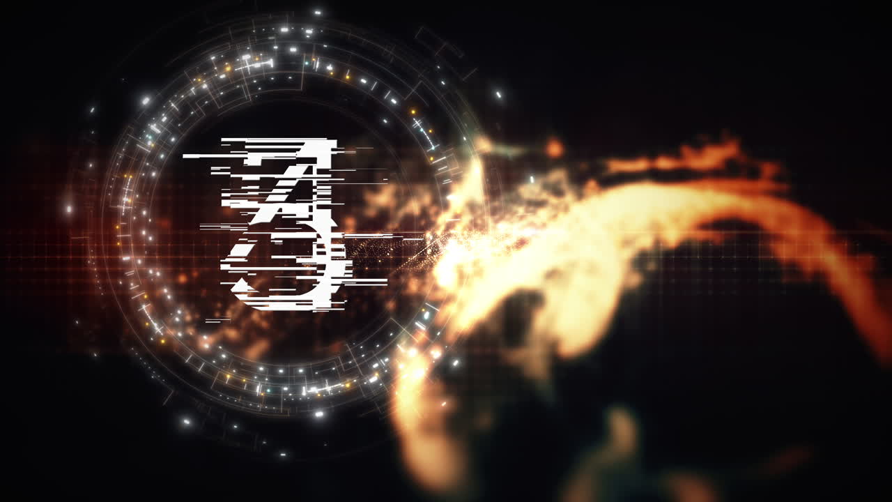 Futuristic countdown timer animation from 10 to 0 seconds for video and film projects, featuring sleek digital effects, dynamic transitions, and high-tech visual elements