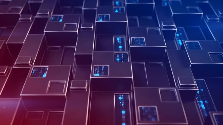 Futuristic technology structure with digital code 3D render loopable animation