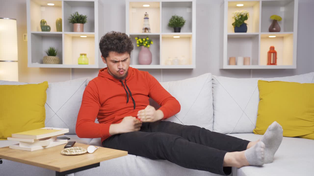 Man relaxing by self-massage.