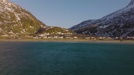 coastal fisherman village in grotfjord in northern norway, aerial