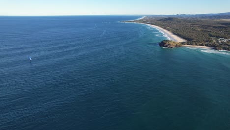 seascape with view of maggies beach and norries headland in new south wales, australia - aerial panoramic