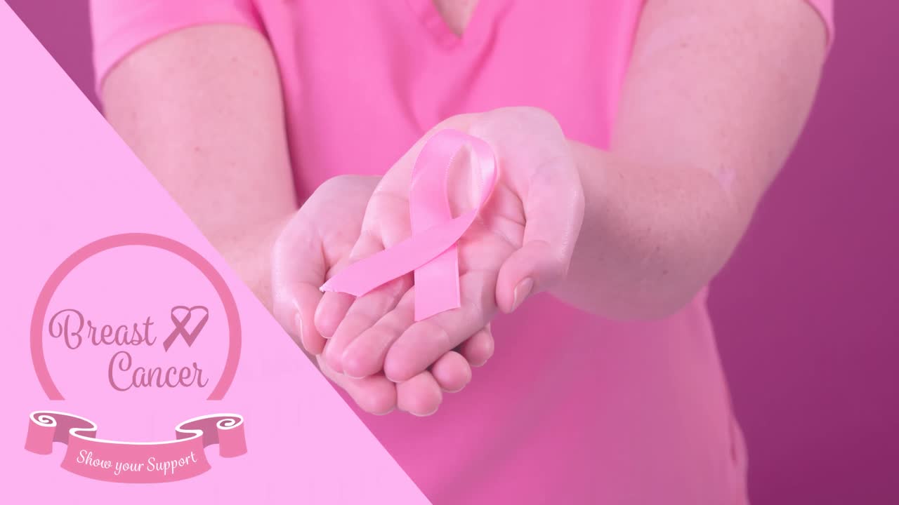 animación de concienciación sobre el cáncer de mama texto sobre mujer caucásica