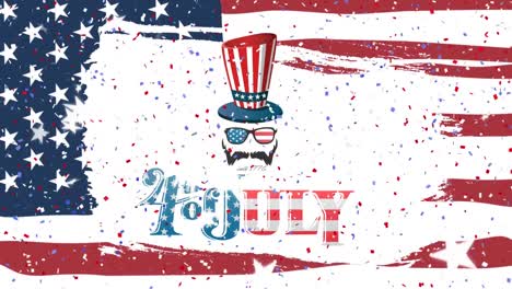 animation of fourth of july text over top hat and american flag