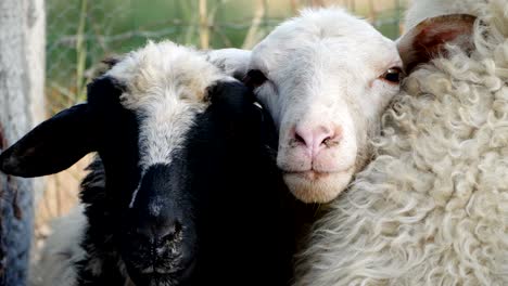 two nice sheeps looking at camera, portrait