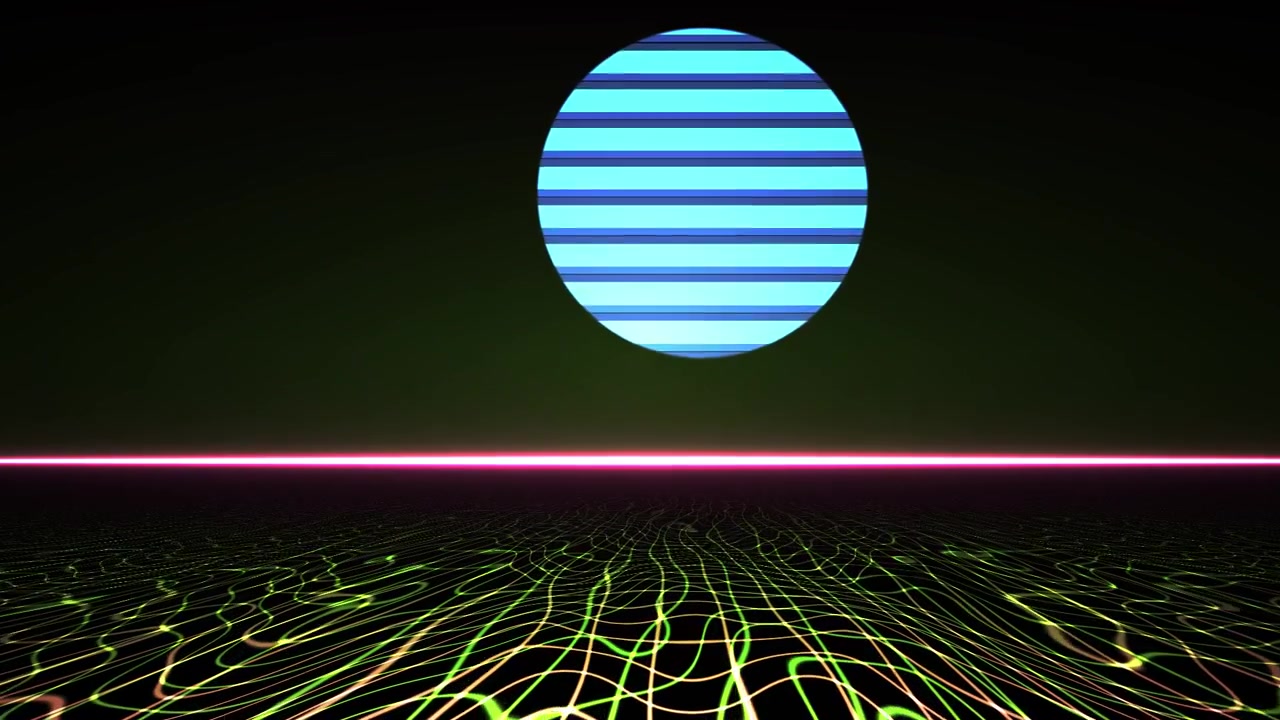 Retro Synthwave Rasterlandschap met Neonzon en Horizon