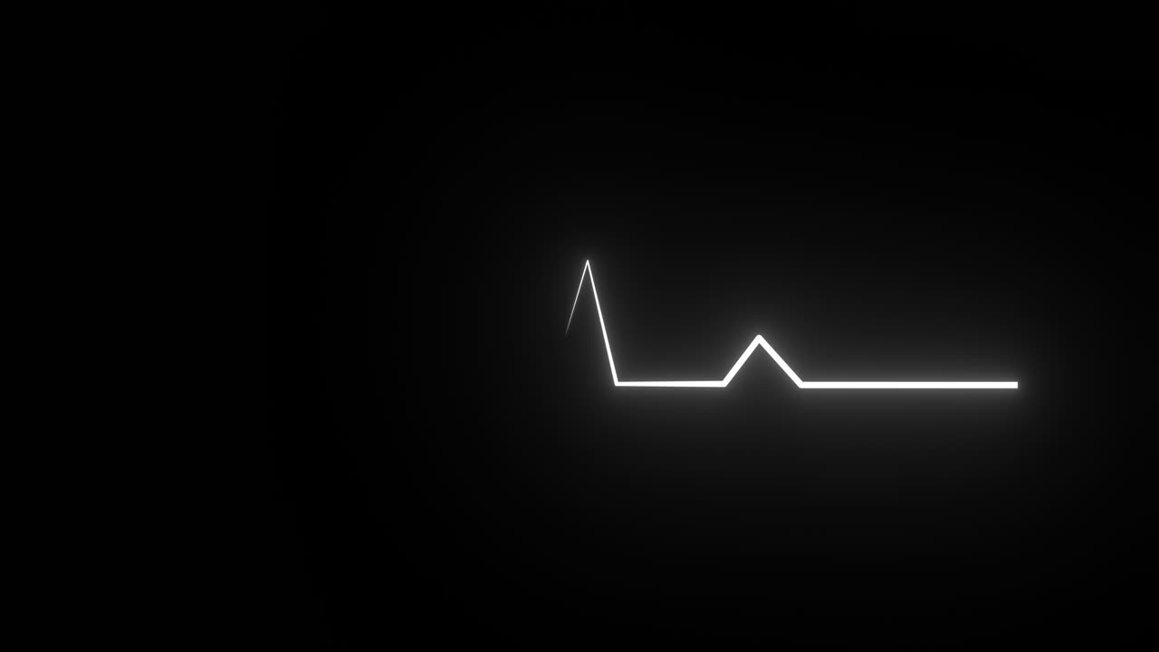 White Glowing Animated Heart Pulse Line Indicating Functioning Cardiac Rhythm. Electrocardiogram ECG Illustrating Heartbeat from Alive Individual. Motion Graphic with Black Background. ProRes
