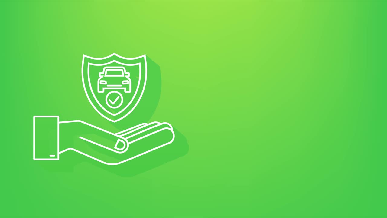 자동차 보험 계약 문서 손 위에 그림자 방패 아이콘 보호 모션 그래픽