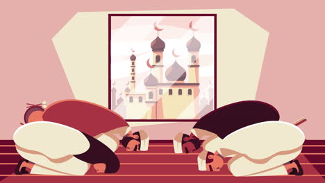 ramadan kareem animation with muslim people praying and taj mahal photography