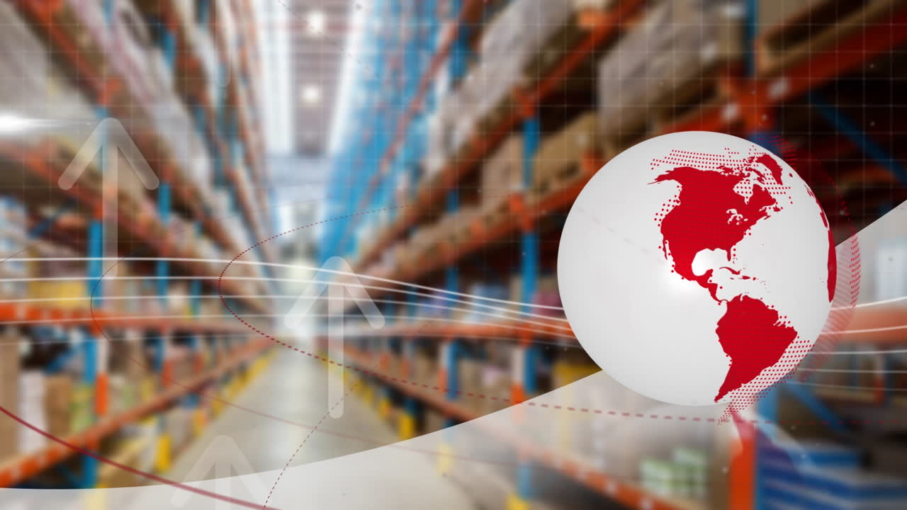 창고 위의 지구와 화살표의 애니메이션.