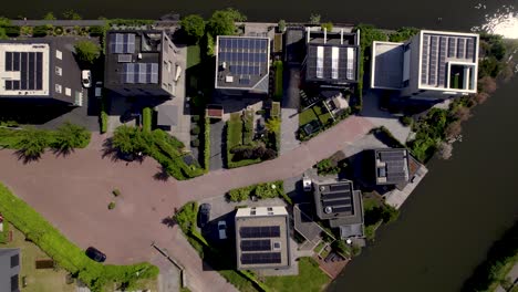 Top-down-aerial-street-plan-view-of-green-city-island-in-Leidsche-Rijn-residential-infrastructure-in-Utrecht