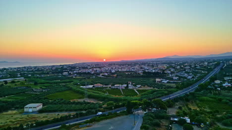 heraklion city knossos palace crete island of greece aerial view at sunset
