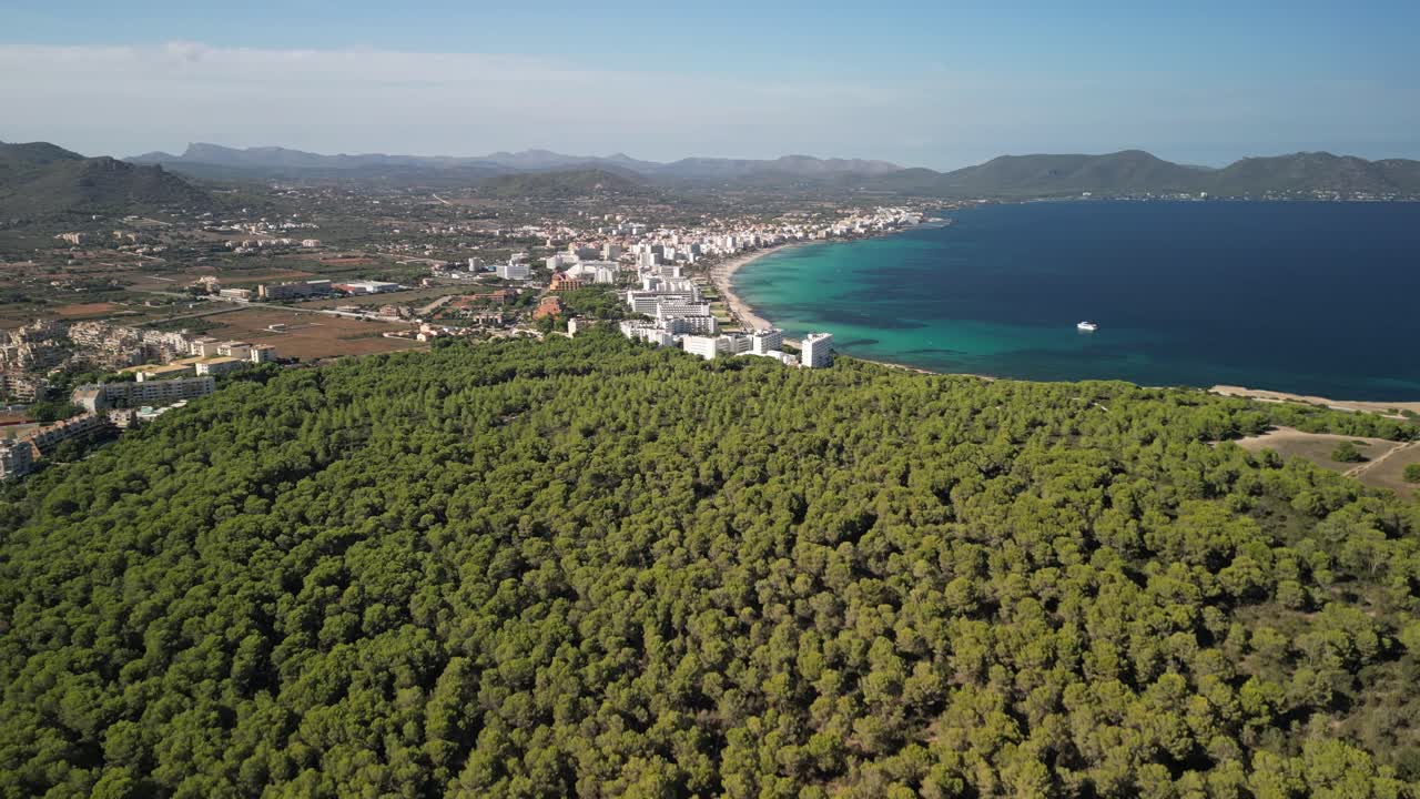 panorama de un denso bosque cerca de la ciudad turística de sa coma en la isla de mallorca, españa