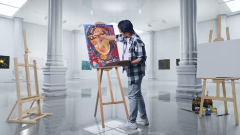 artist painting portrait in a gallery